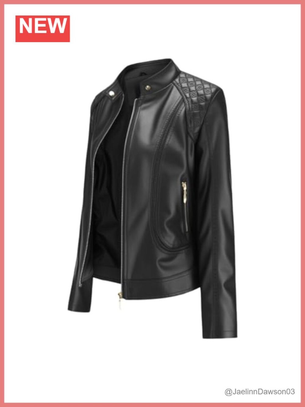 Faux Leather Moto Jacket Short PU Coat Fitted Notch Collar Zip Button
